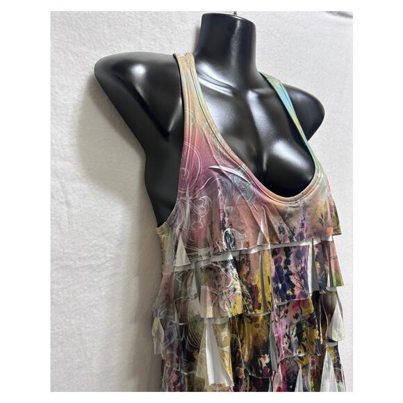 XXI Forever 21 Racerback Boho Top L Green Tier Flowy Cottagecore Peasant Prairie - Picture 4 of 7